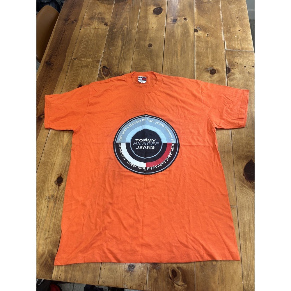 Vintage Tommy Hilfiger Jeans T-Shirt Men's XL Orange 90s Y2K Logo Tee